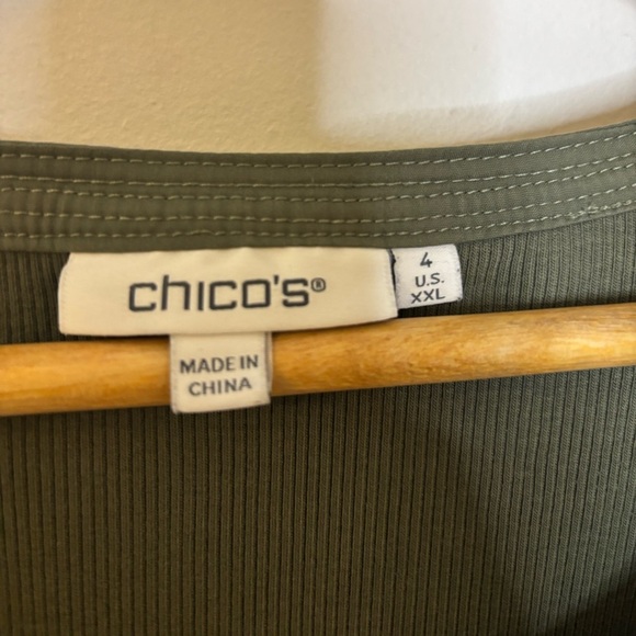 Chicos Olive Green Mixed Media Puff Sleeve Top - Picture 2 of 5